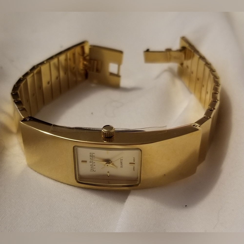 VINTAGE JOAN RIVERS "I HAVE SURVIVED" GOLDEN BRACELET WATCH -NEVER WORN - 7-7.5"